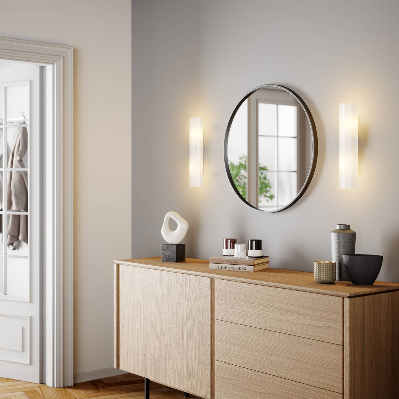 Wandleuchte Ophelia Lindby, dimmbar, weiß / opal, für Flurbereich, Glas, Modern