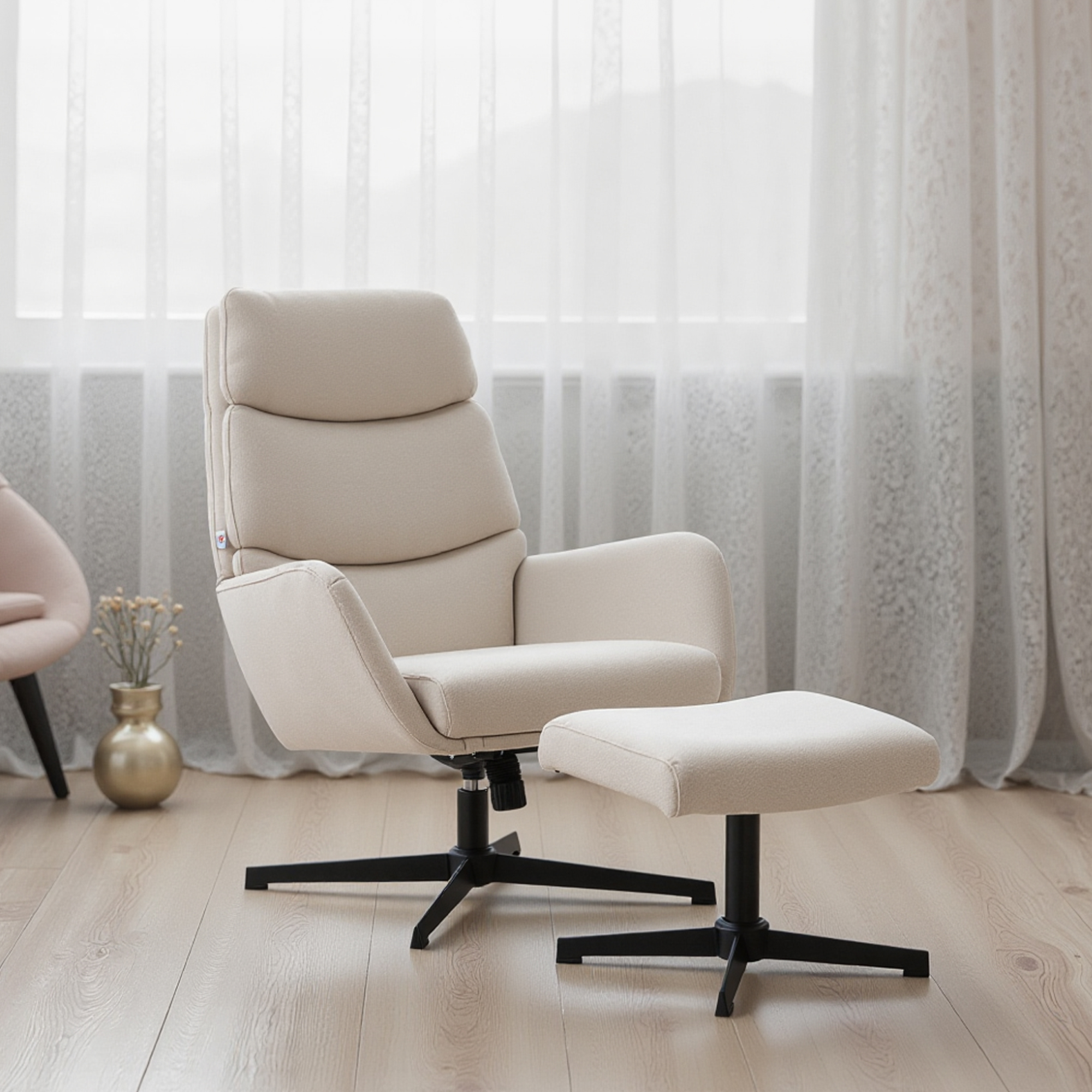 Homcom Poltrona imbottita con poggiapiedi, poltrona lounge con schienale alto, base metallica, per soggiorno, camera da letto, Beige   Aosom Italy