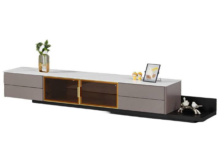 Xlmoebel TV-Schrank Grau Holz Lowboard mit Stauraum für TV-Geräte und Zubehör (RTV Lowboard) Hergestellt in Europa
