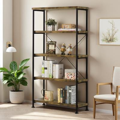 ZWYO HOSIMU 63in 4-Shelf Bookcase with Open Display Design, Storage Rack with Industrial Flair & Modern Ambiance