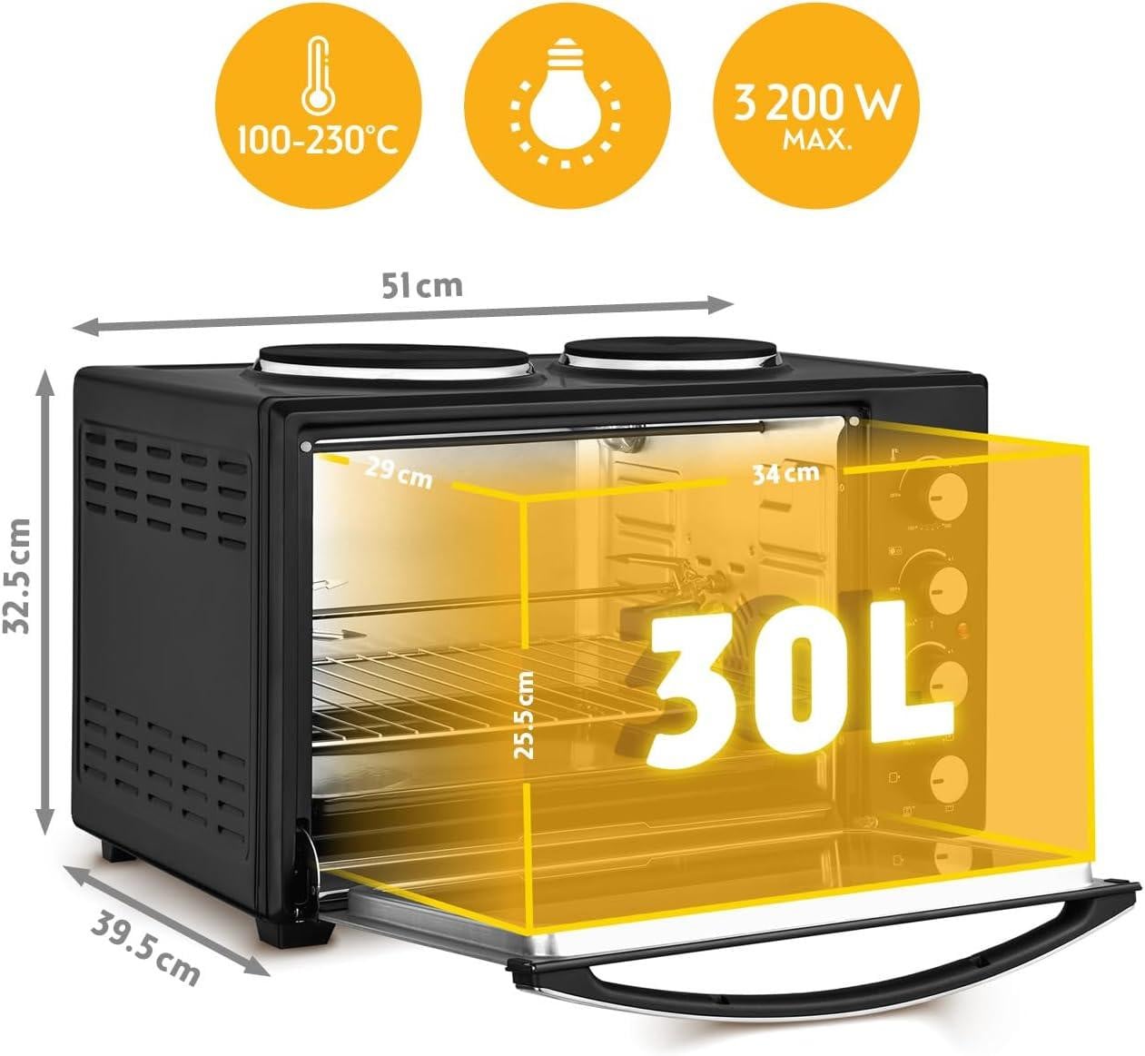 Selius TZS First Austria Minibakoven met kookplaten 30L 3200 W