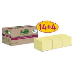 Post-it Super Sticky Recycling 14 + 4 Haftnotizblöcke »Super Sticky Recycling Notes« 7,6 x 7,6 cm gelb