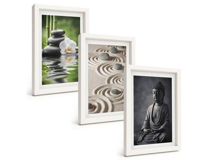 Tulup Bilder SET 3er Set - 20x30 cm Weißer Rahmen - Entspannender Blick auf den Zen-Buddha, Kunststoff, Rechteckig, 20x30 cm, Fotografie, Bilder & Rahmen, Bilder
