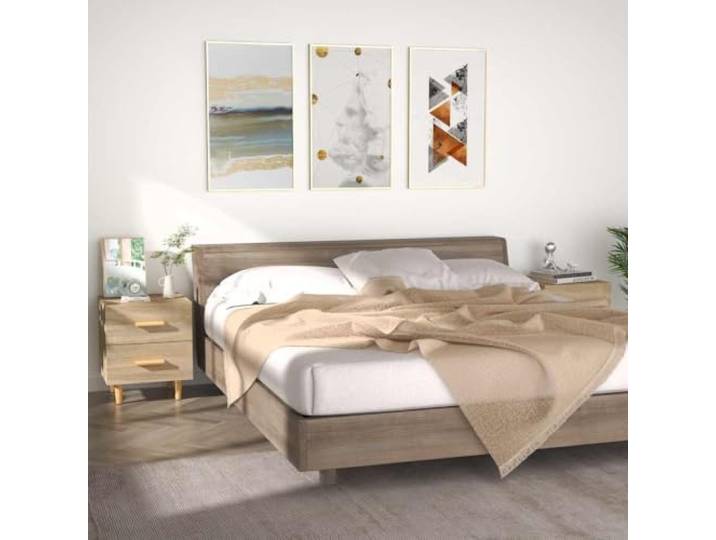 HEFZGDB Nachttische 2 STK. Sonoma-Eiche 40x35x47,5 cm mit Schublade aus Holzwerkstoff und massiven Eukalyptusbeinen für stabile Aufbewahrung und vielseitige Nutzung als Beistellmöbel