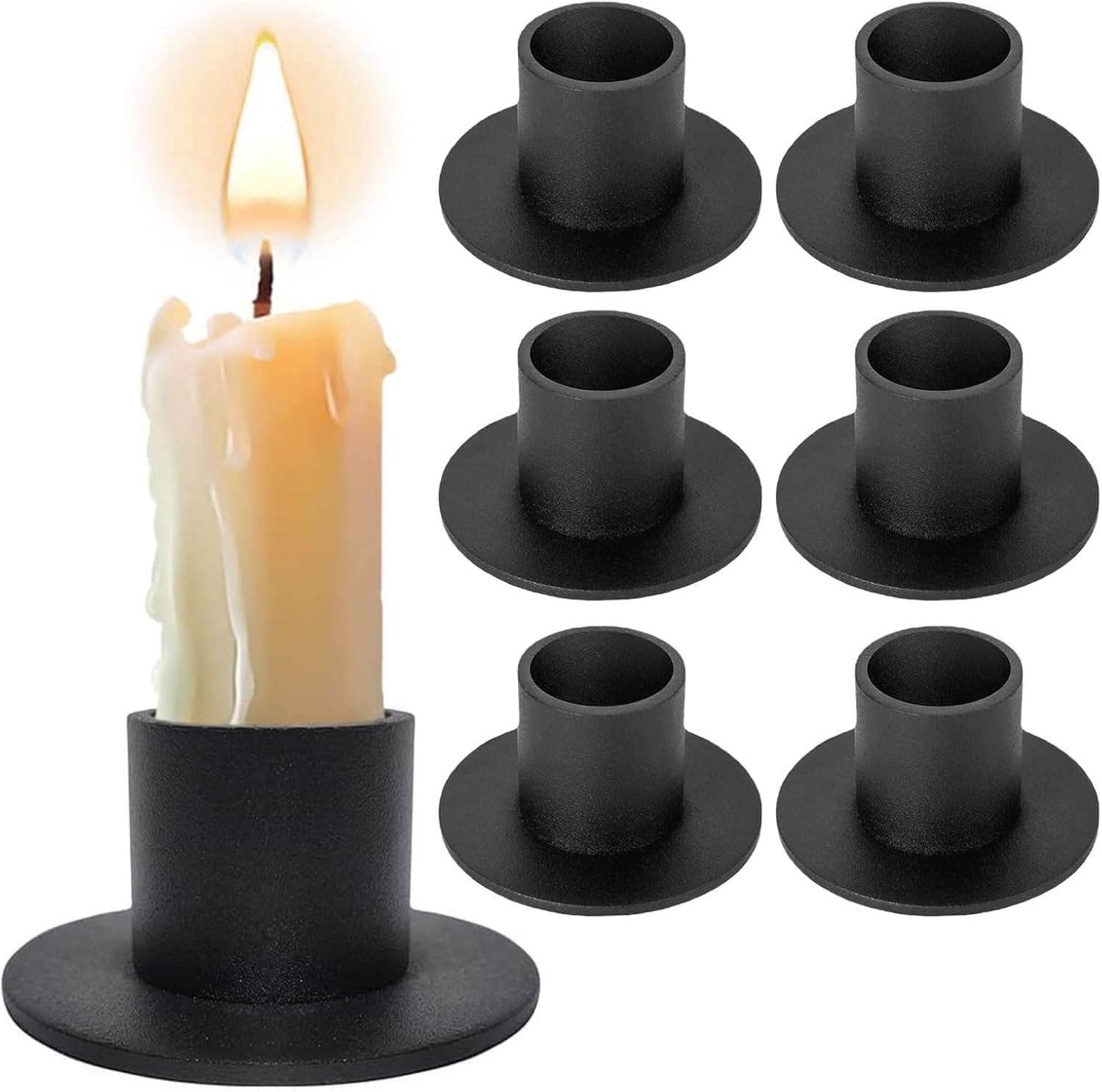Set van 6 zwarte kaarsenhouders voor sfeervolle decoratie