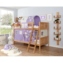 TiCAA Etagenbett "Erni" Country Buche Natur