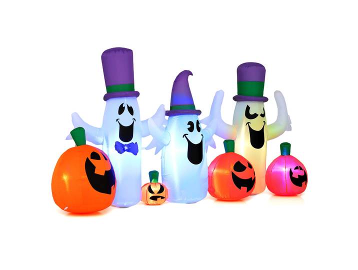 240 cm Opblaasbare Halloween Pompoenen met 3 Geesten Halloween Decoratie met Geïntegreerde LED Verlichting voor Terras Tuin Gazon