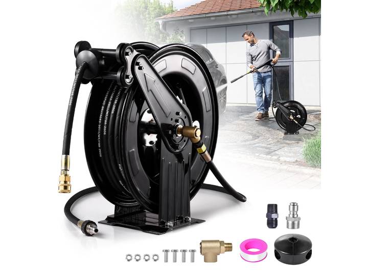 Enrouleur de tuyau haute pression M22 robuste à enroulement automatique, pression de service maximale de 4000 PSI, équipé d'un tuyau de sortie d'eau de 15 mètres, enrouleur de tuyau haute pression à