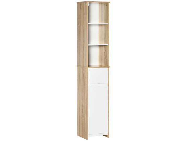 kleankin kleankin Meuble Colonne Rangement Salle de Bain Style Cosy 3 niches tiroir Placard avec étagère Blanc Aspect chêne