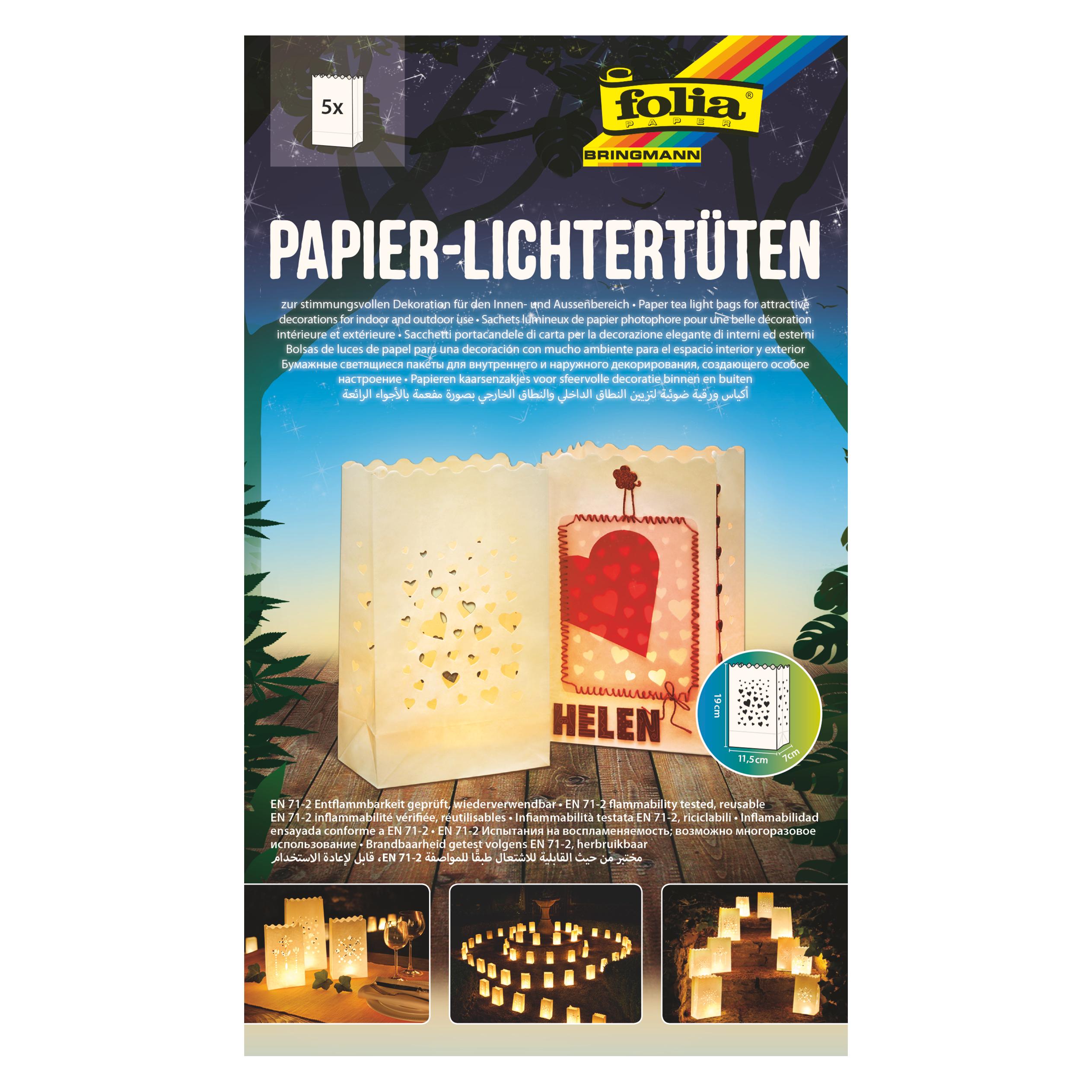 Magni folia 11902 - Lichtertüten aus schwer entflammbarem Papier, Herzen, 5 Stück je ca. 19 x 11,5 x 7 cm (32833072)