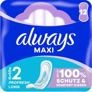 always Damenbinden Maxi ProFresh Long, Größe 2, geruchsneutralisierend, ohne Flügel, 12 Stück