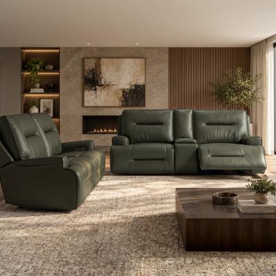 Furniture of America Premier Lyle Modern 2-Piece Leather Power Sofa and Loveseat Set with Cup Holder and USB Charger