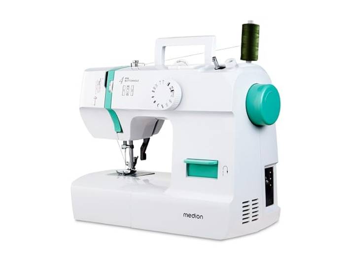 MEDION Nähmaschine SM70-70 Watt, 12 verschiedene Stichmuster - Türkis LED Nählicht, einstellbare Stichlänge, Rückwärtstaste, Fadenschneider, perfekt für Anfänger, MD11179