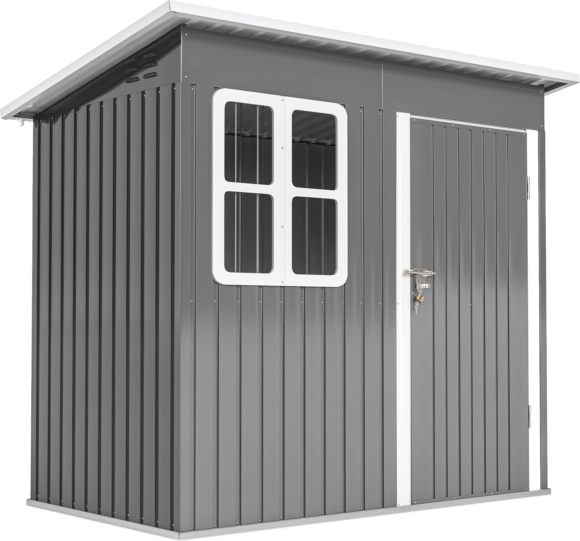 Gartenschuppen, Gartenhaus mit Fenster, verschließbare Tür, für Garten, Terrasse, Stahl, 221L x 133B x 190H cm, Grau