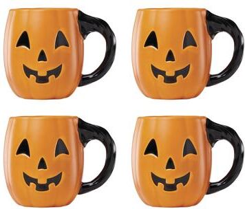 Lenox Vintage Halloween Figural Pumpkin Mugs, Set of 4