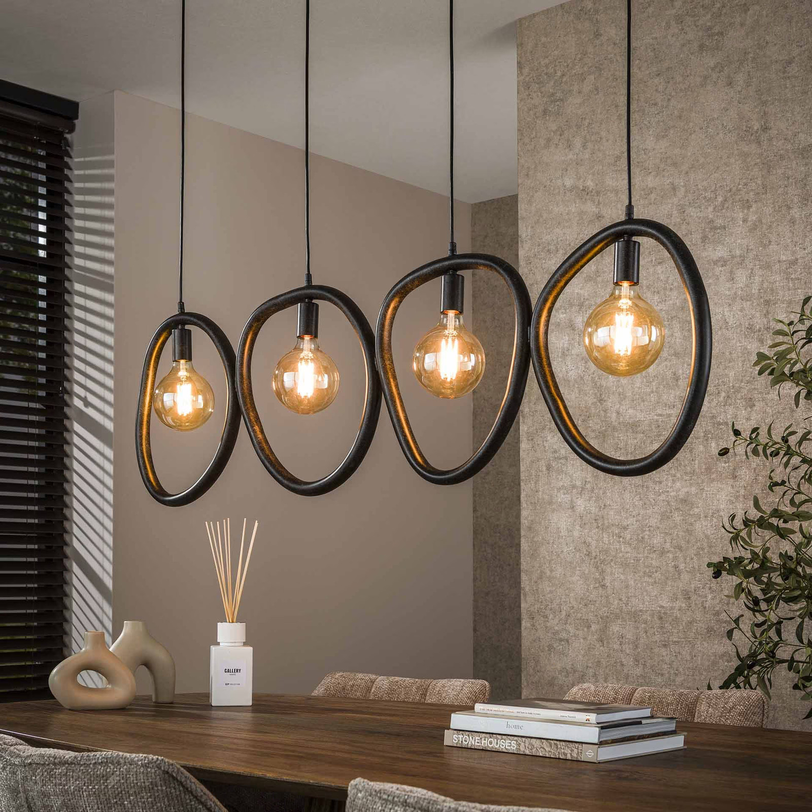 LifestyleFurn Organische Hanglamp Joelle 4-lamps Artic Zwart