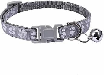 Uplifted Finds Adjustable Cartoon Paw Print Pet Collar With Safety Bell gray