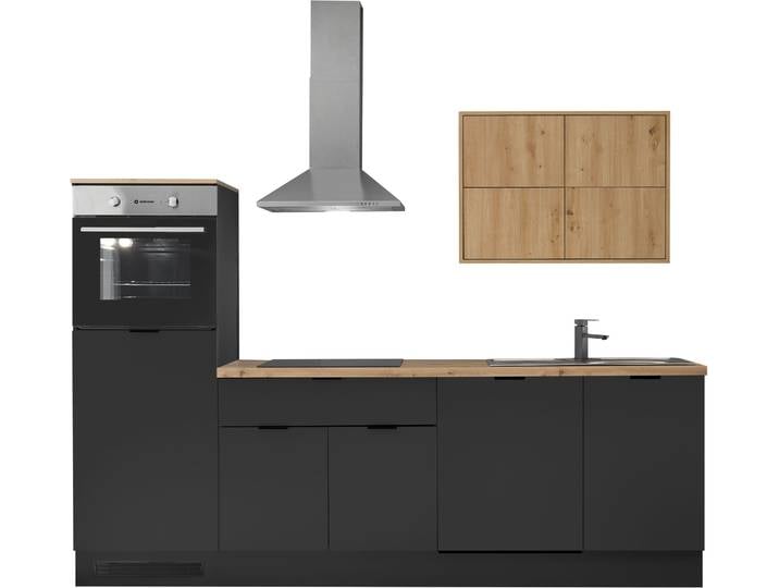 Küchenzeile, Holzwerkstoff, Schwarz/Artisan, 260×60×220 cm, Mit E-Geräten, Modern, Kochstation