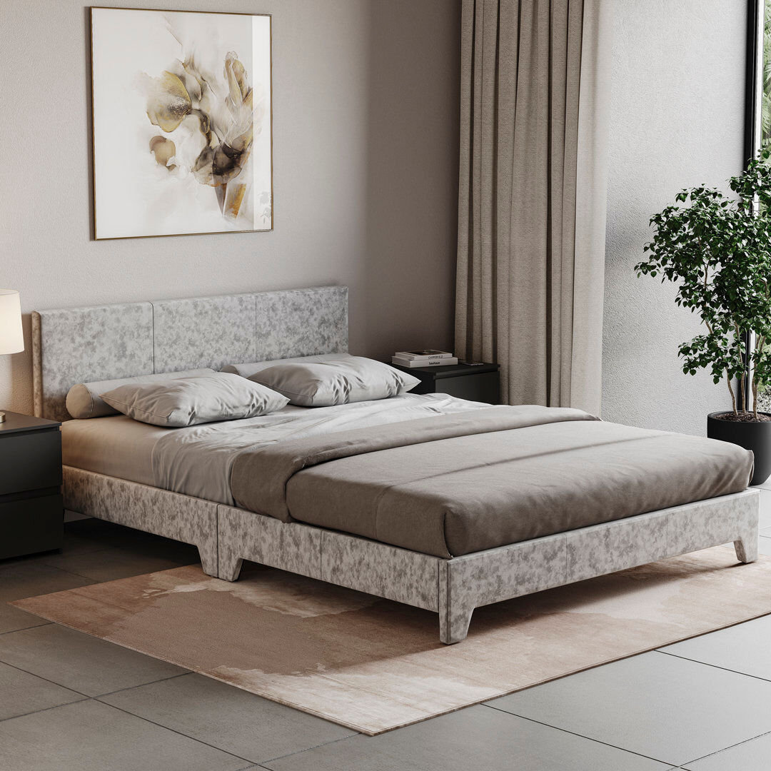 Zipcode Design Scipio Upholstered Bed, UKFR Certified Silver Double (4'6)
