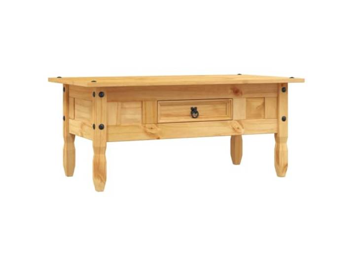 KUTYWEXFM Couchtisch Massivholz Kiefer Braun 100x55x44 cm Rustikaler Corona-Stil für das Wohnzimmer: Mit praktischer Schublade für Ordnung und pflegeleichter Holzoberfläche.