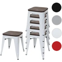 6er-Set Hocker HWC-A73 inkl. Holz-Sitzfläche, Metallhocker Sitzhocker, Metall Industriedesign stapelbar ~ weiß