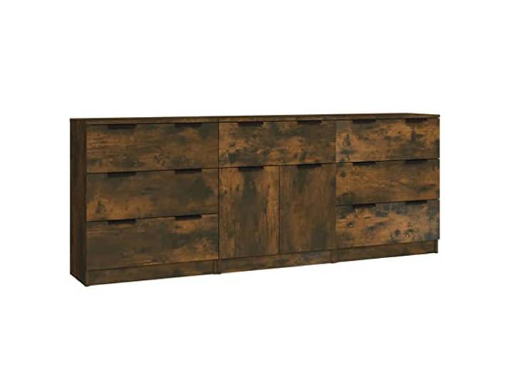 vidaXL 3-TLG. Sideboard Räuchereiche Holzwerkstoff