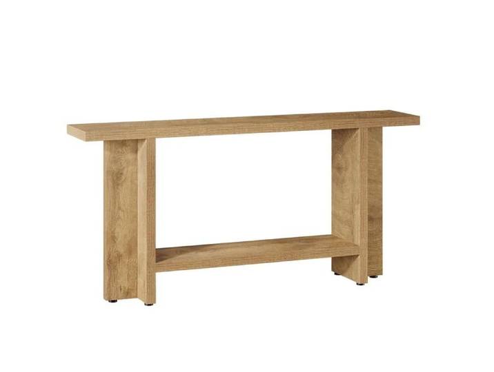 Console d'entrée marron en MDF à double niveau aspect bois 150 x 30 x 80 cm