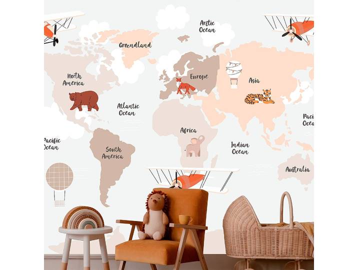 Papier peint continents 250 x 175cm Marron