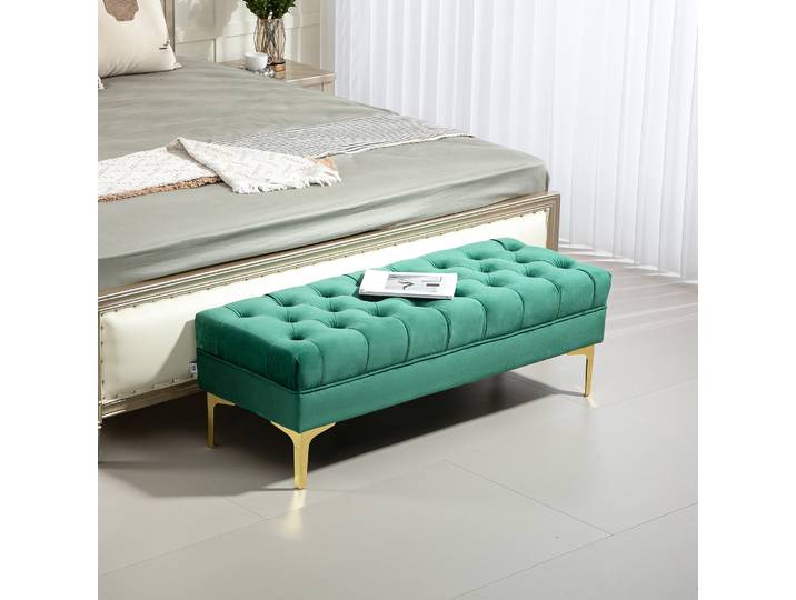 HOMCOM Banc de Lit Velours Matelassé 118x45x42 cm Vert Foncé