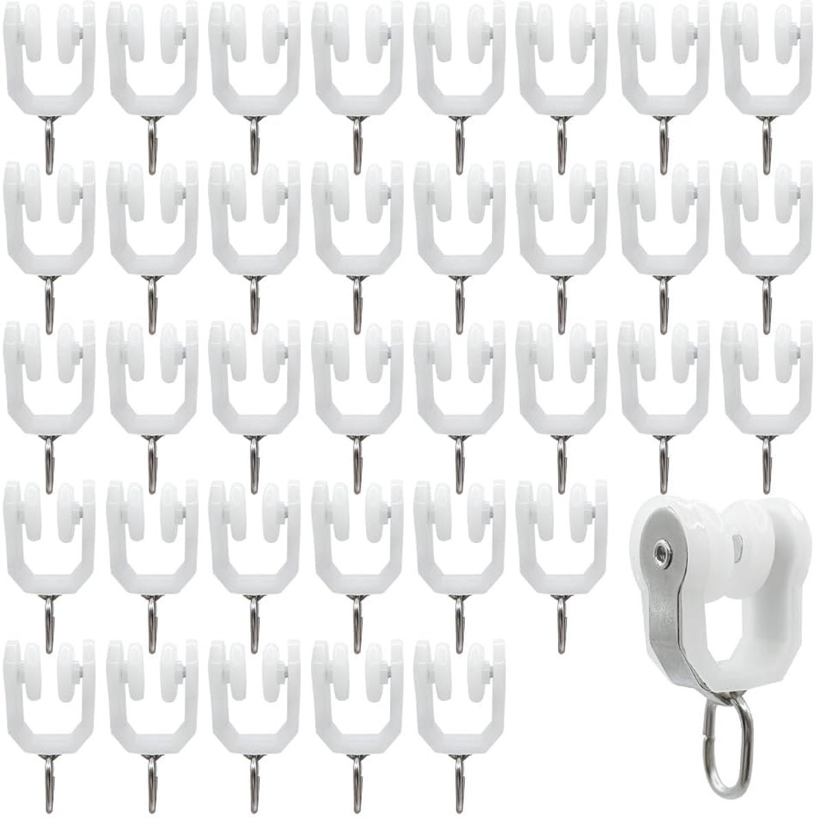 Solidchoice 36 stuks RVS gordijnrail glijders wit