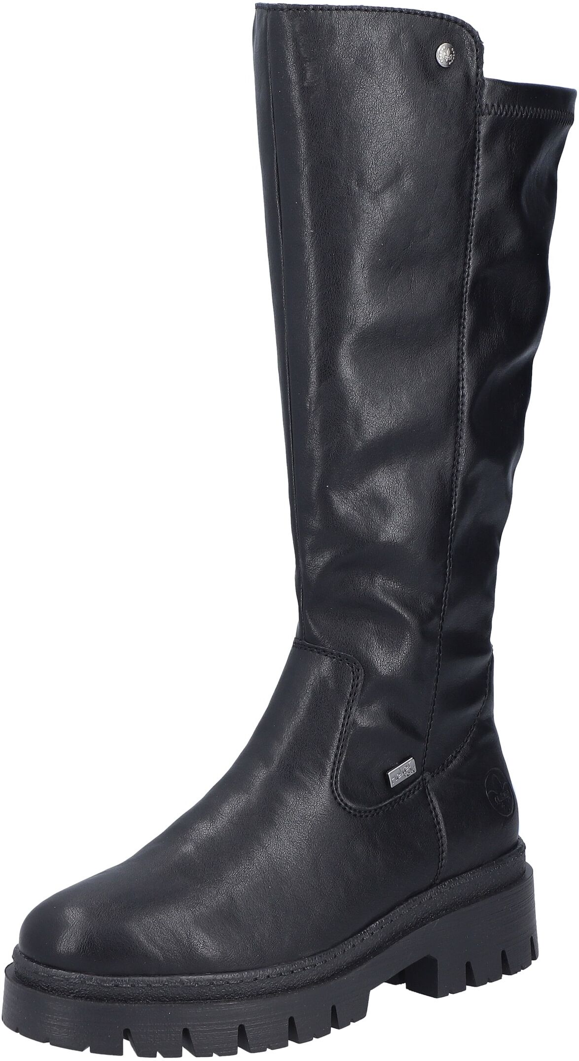 Winterstiefel RIEKER, Damen, Gr. 37, Warmfutter, Normalschaft, schwarz, Lederimitat, Schuhe Winterstiefel, Langschaftstiefel, Plateaustiefel mit Stretch am Schaft, TEX-Membrane schwarz 37, Warmfutter, Normalschaft