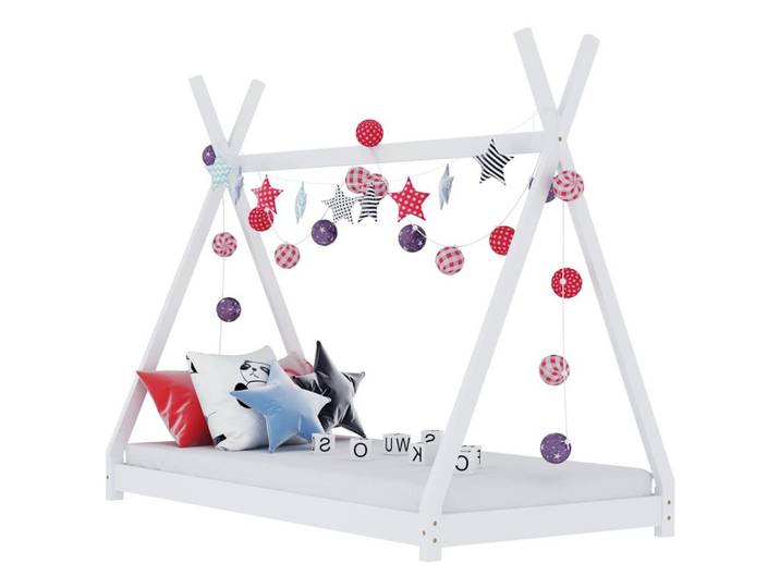 furnicato Kinderbett Tipi-Gestell 148x76x136 cm Weiß (1-tlg), Tipi-förmiges Kinderbett mit Crossover-Gestell für Spielhaus-Look