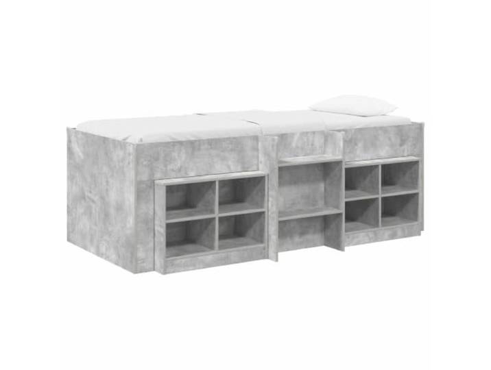 PUGYNBK Bettgestell Loft mit Schränken, Betongrau Robustes Holz, Lattenrost im Lieferumfang enthalten, 2 Schränke 66 x 33 x 48 cm, platzsparend