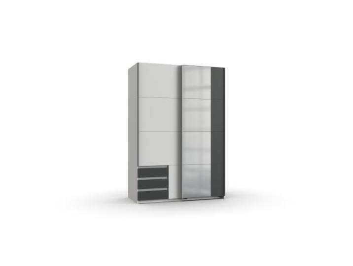 Kleiderschrank Emden Weiß mit Graphit 135 cm Breite mit Spiegel