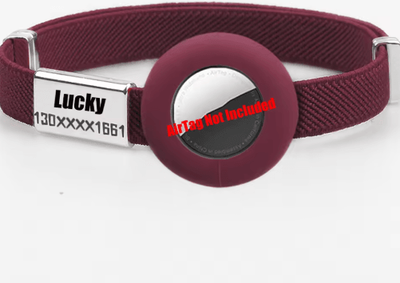 Inspire Picks SafeTrack AirTag Cat Collar With Personalized Name Tag & GPS Holder burgundy Case Tag onesize 5 12in