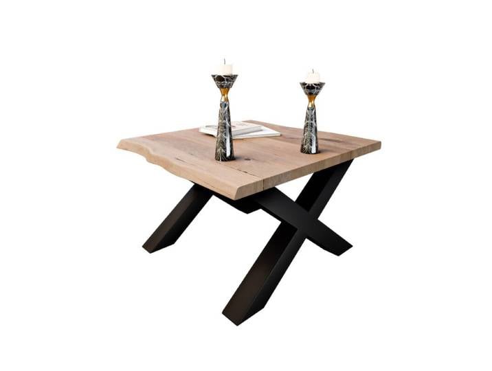 Liadomo Boston Couchtisch aus Massivholz mit verschiedenen Gestellen - Akazie massiv natur lackiert - X-Gestell Metall schwarz - 90 x 90 Neues Produkt: Zum Start -13% im Preis gesenkt Industrial, Natur