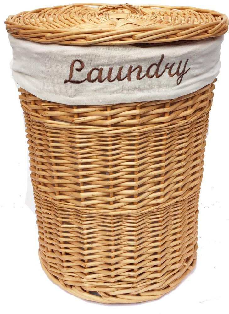 Brambly Cottage Fabric and Wicker Laundry Hamper Pine Medium (50cm x 37cm x 37cm)