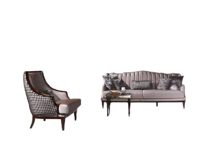 Xlmoebel Polstergarnitur Graues Stoffsofa mit bequemem Sessel für modernes Wohnen, (Polstergarnitur, 2-tlg., Sofagarnitur 4 + 1 Sitzer), Hergestellt in Europa