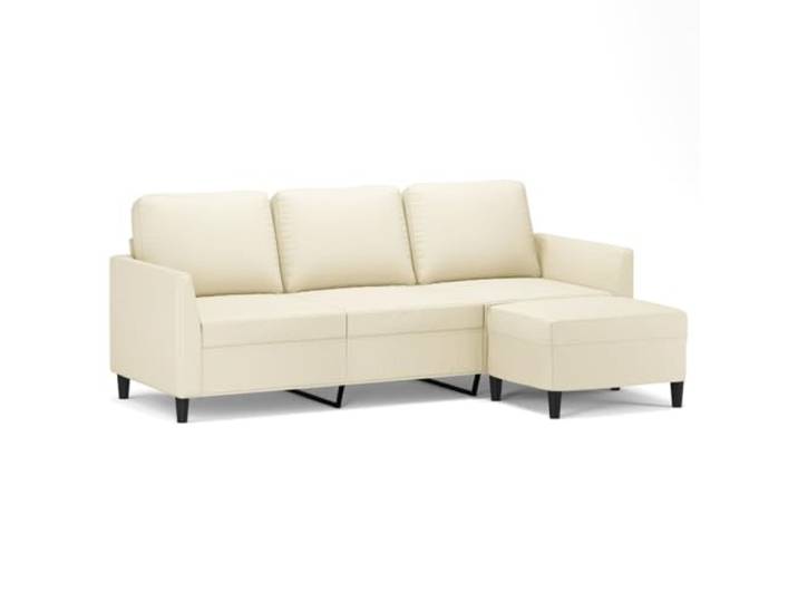 KUTYWEXFM 3-Sitzer Sofa mit Hocker Creme 180 cm Kunstleder Couch Set Bequemes Sitzmöbel Set mit Polsterung und Fußablage für Wohnzimmer oder Gästezimmer. Langlebiges Design zum Entspannen.