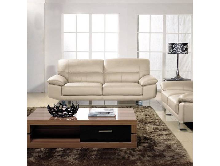 Canapé 3 places - LA MAISON DU CANAPÉ - DESIGN Cuir BUFFLE Beige - Ferme - Contemporain - Fixe