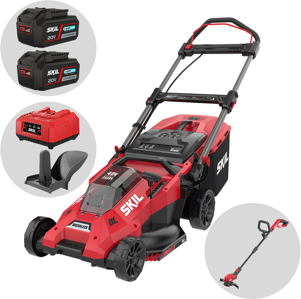 Skil 0140 BA - Tondeuse à gazon à batterie - 2x20V/4ah - Coupe 43 cm - Coupe-bordures en cadeau ! 