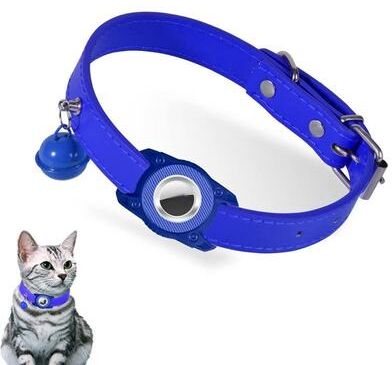 Inspired Deals AirTag Waterproof Pet Collar With Leather Holder Anti Lost GPS Tracker Collar For Cats & Small Dogs blue