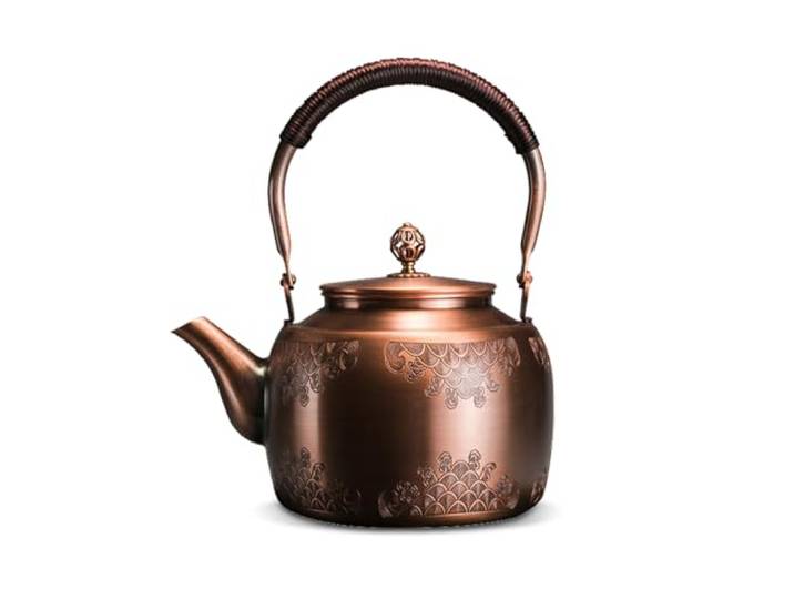Teekessel Retro, Kupfer Teekessel, Handgefertigte Wasserkessel mit Filterlöchern, Vintage Kupfer-Teekanne für Herdplatten, 1,7 L Wasserkocher für Induktionsherd Gasherd