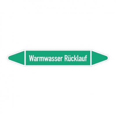 Aufkleber I RKZ-Etikett Warmwasser Rücklauf,DIN 2403,grün/weiß,f. Ø 60-90mm,310x52mm,3/Bogen