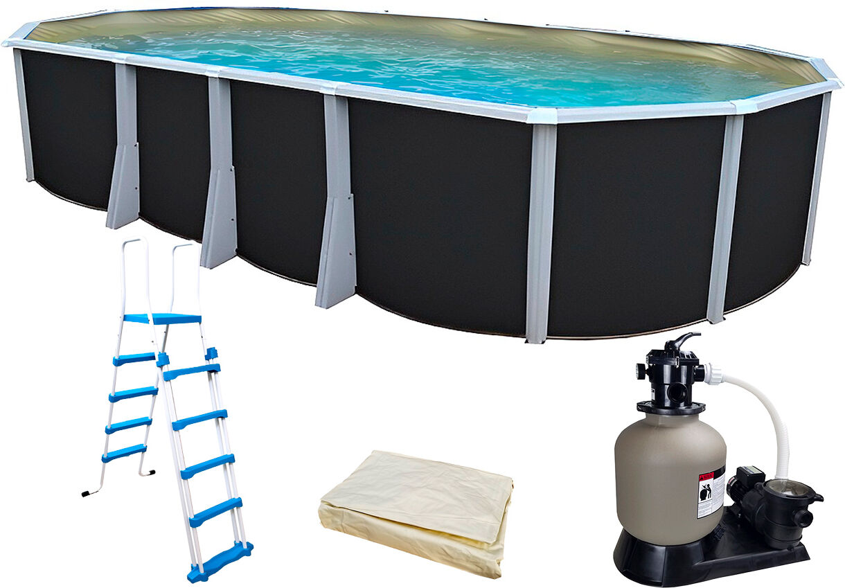 Kit piscine hors-sol acier Toi ANTHRACITE IBIZA ovale 945X457X132cm liner beige