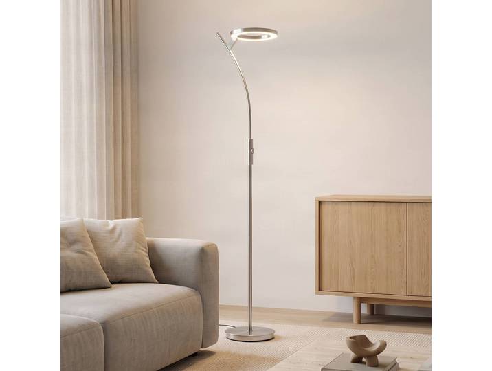 LED Deckenfluter Darion Lindby, dimmbar, alu / grau / zink, für Wohn- / Esszimmer, Metall, Modern, LED Stehlampe