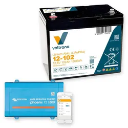 Voltrana Autarkie-Set 12,8V 102Ah Lithium LiFePO4 Batterie mit Victron Phoenix 12/800 Wechselrichter