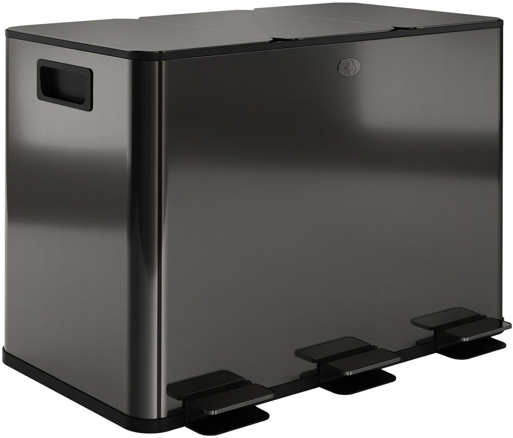 17 Stories Sarisha 3 x 15L Triple Kitchen Bin Pedal Bin for Recycling and Waste, Black Black 45L