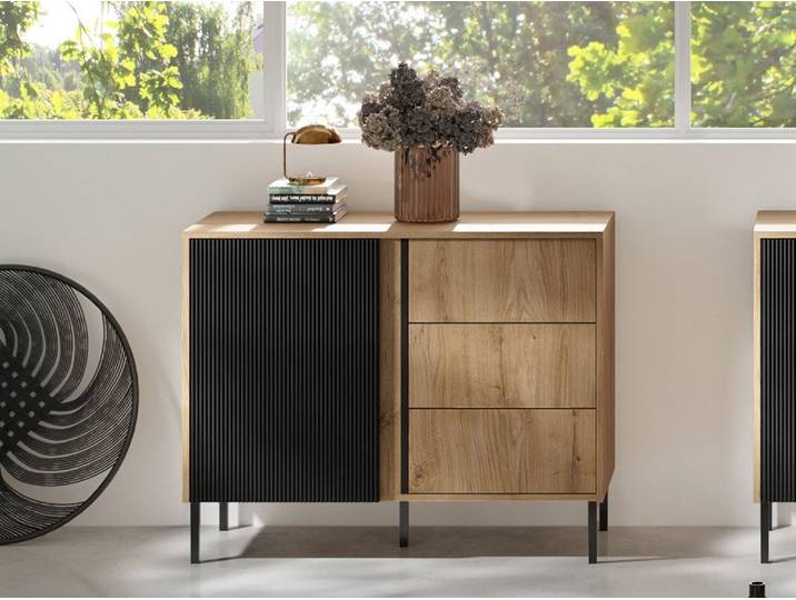 Compleo Schubkastenkommode Kommode modern schmal 100 cm breit, geriffelte Front