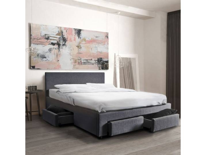 Lit 160x200 - Côme - Girs foncé - Sommier inclus - 4 tiroirs - Design contemporain